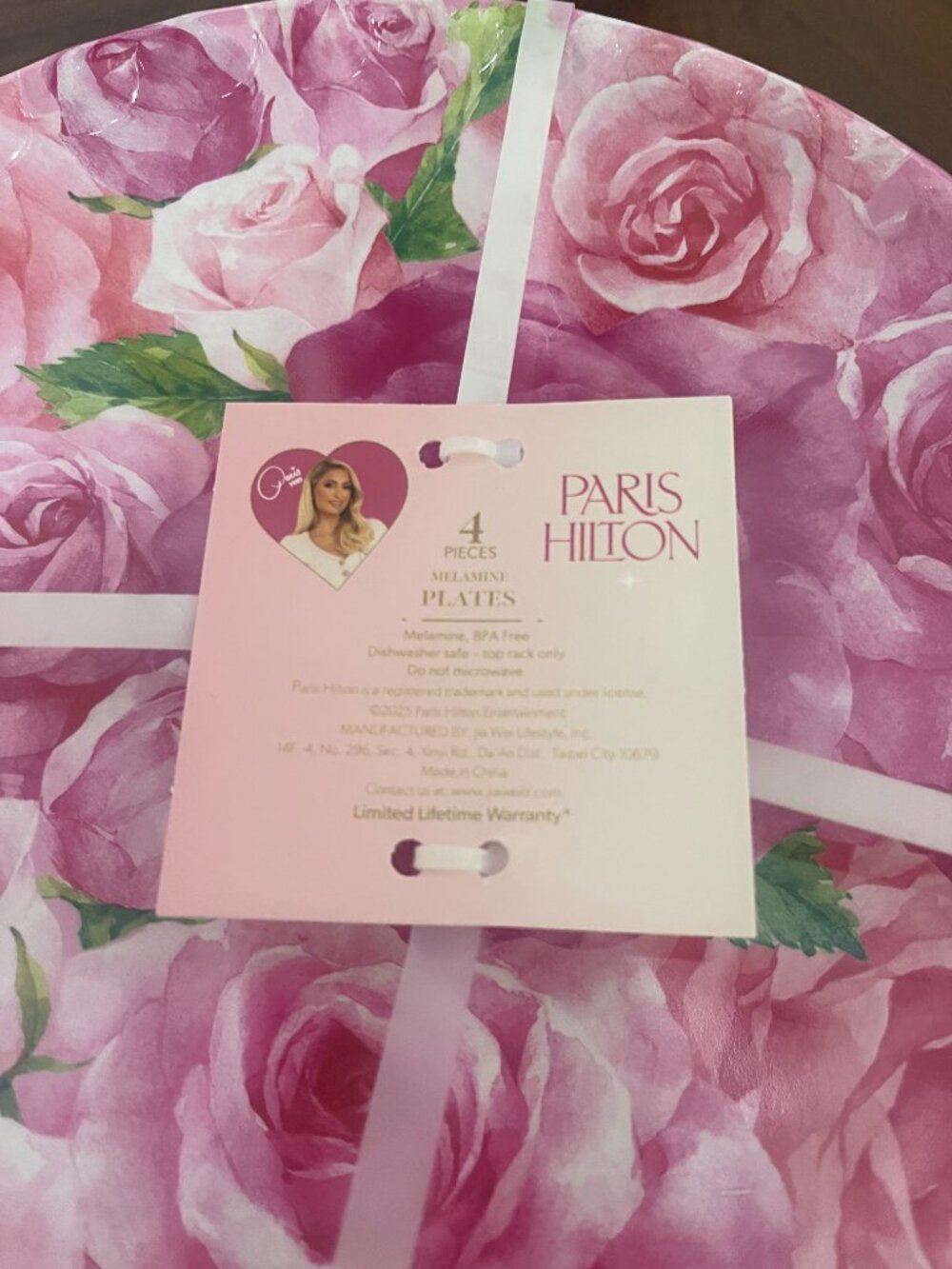 Paris Hilton Jadore Pink Rose Plates Bowls Set 8pc Scalloped Thats Hot - Picture 4 of 8